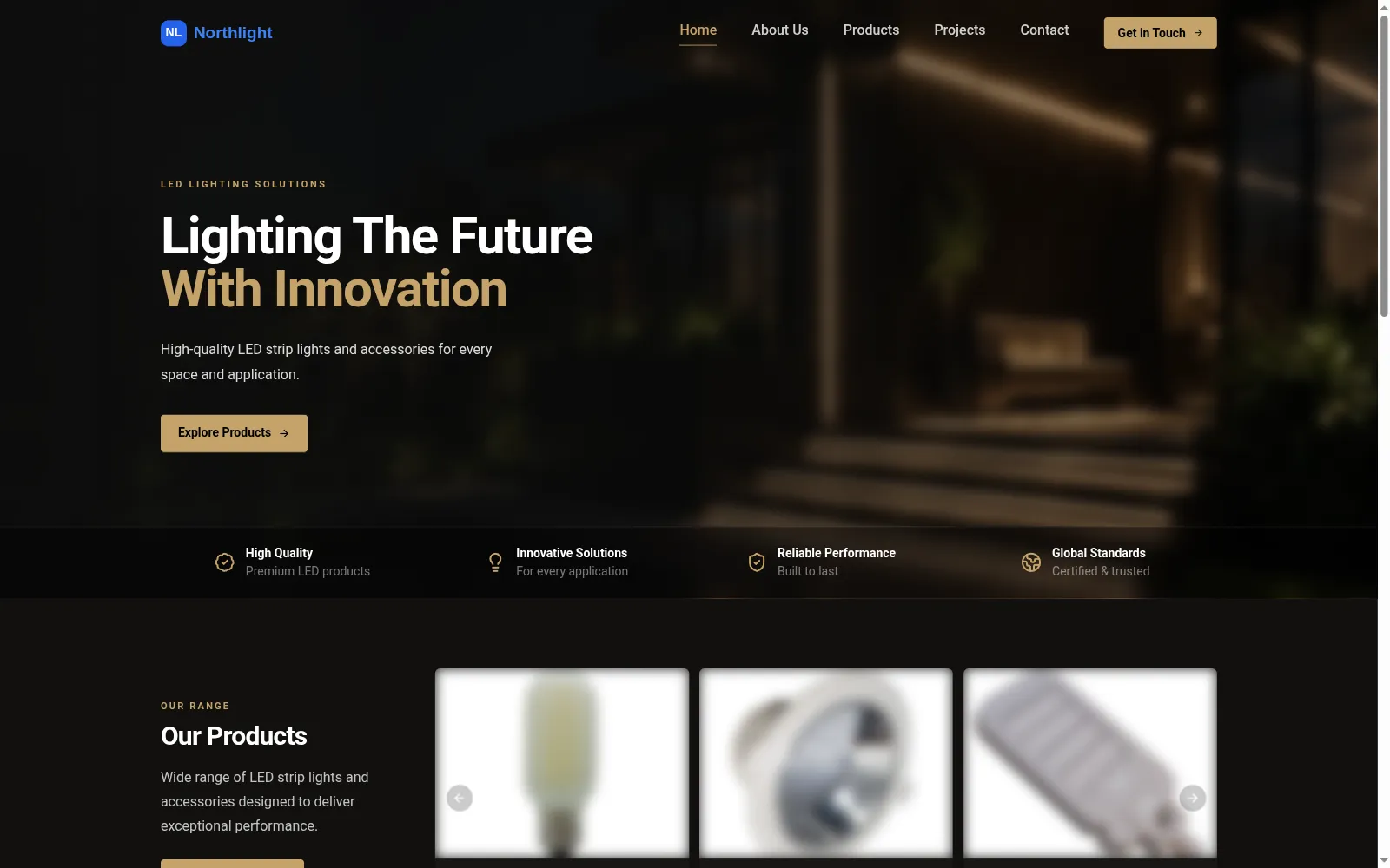 Public site home page presenting the product range and categories